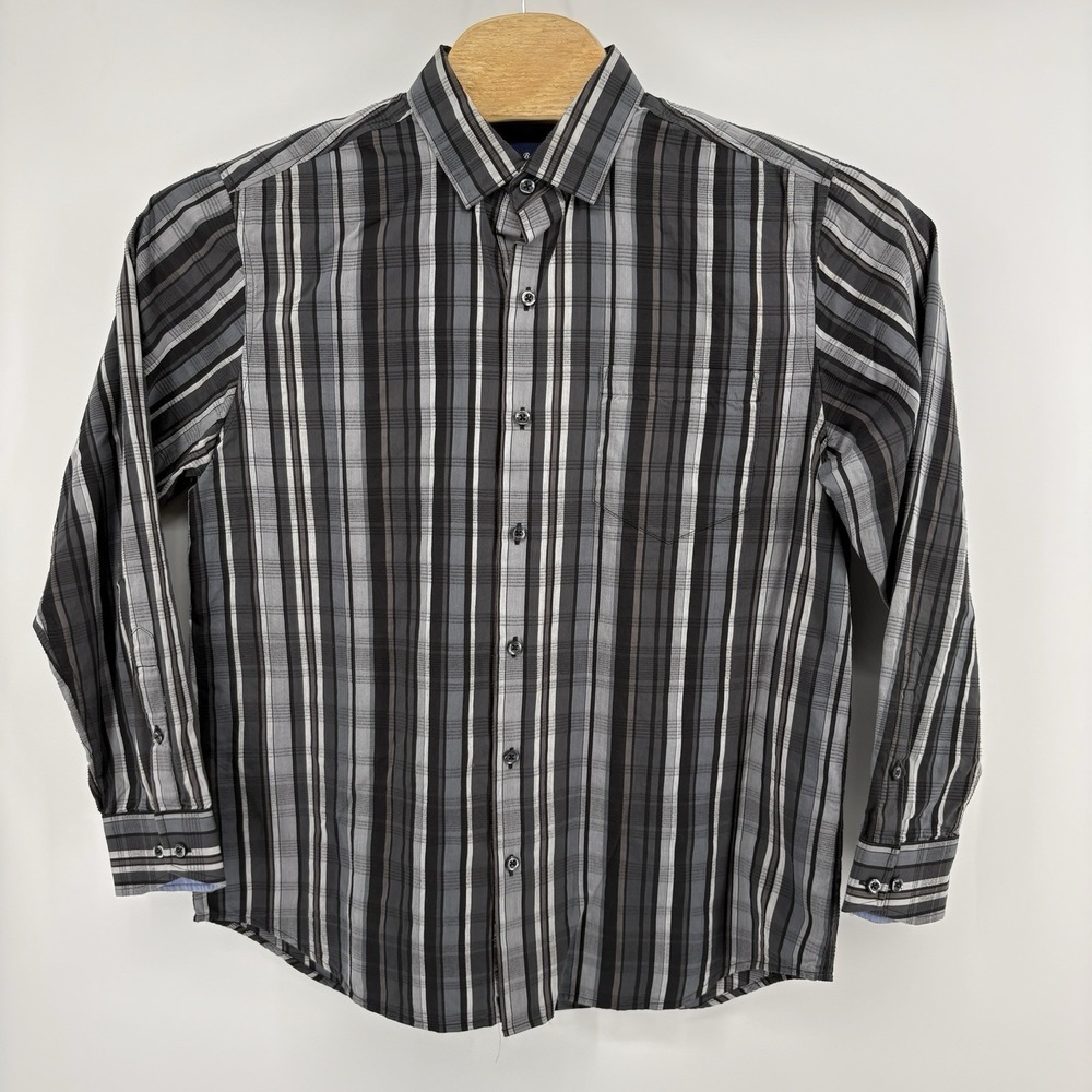 Tommy Bahama Men's Medium Grey Plaid Long Sleeve Button Up Light Flannel - Picture 2 of 11
